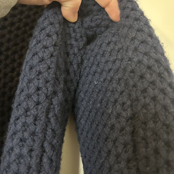 LL Bean Knit Cardigan Shearling Sherpa Lined Navy Blue Hooded Long - Large - Picture 13 of 16